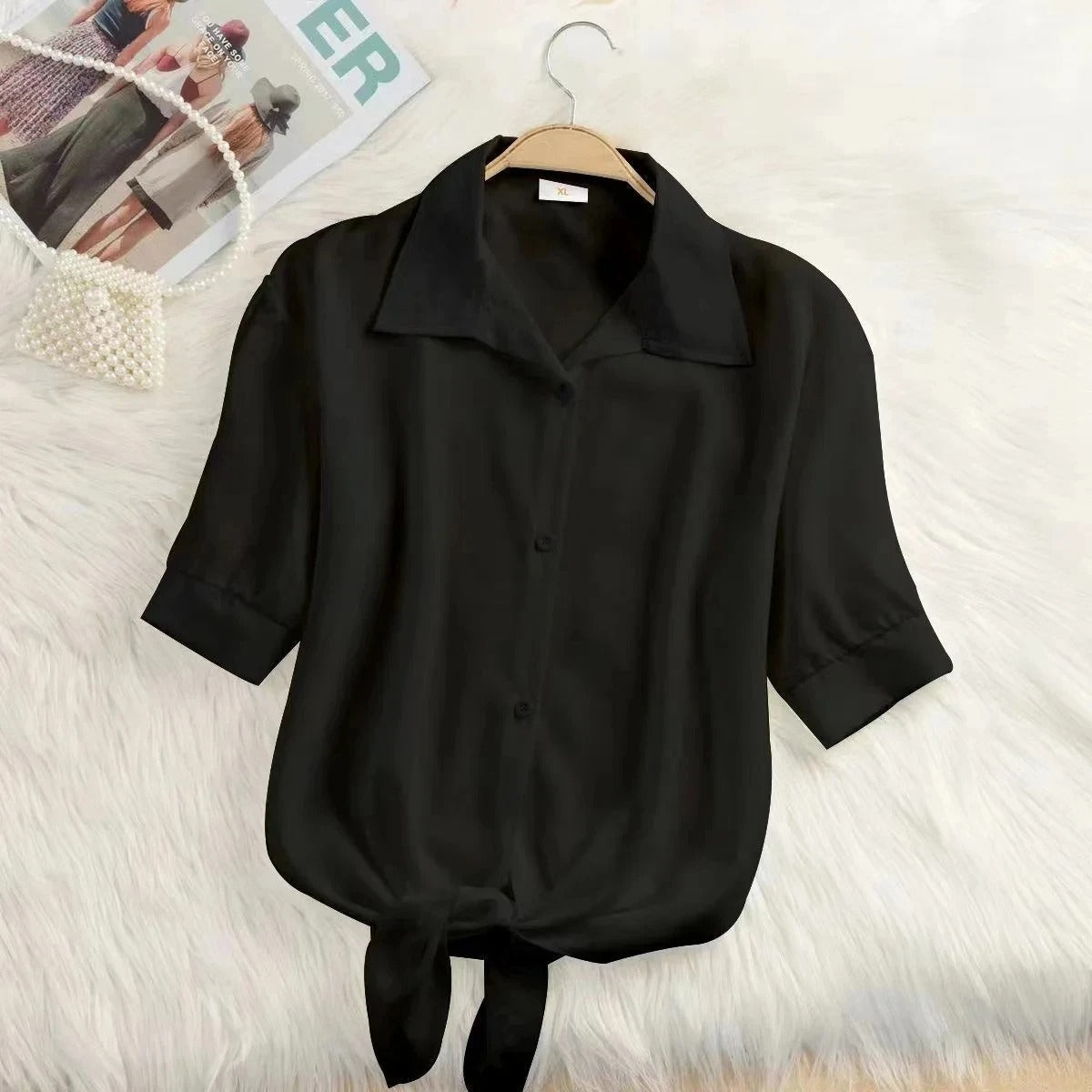 Elegant Short-Sleeve Chiffon Blouse for Women