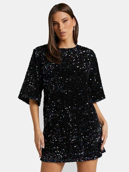 Sequin Tie Back Half Sleeve Mini Dress