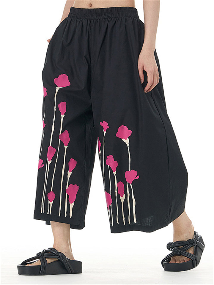 Floral Printed Loose Fit Casual Pants for Ladies