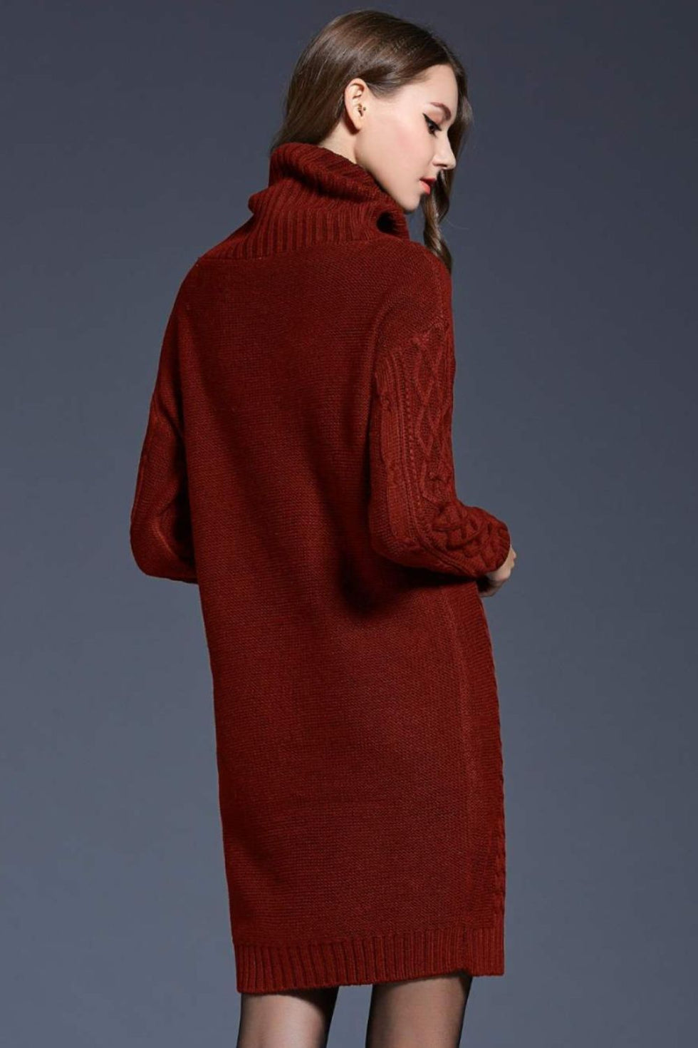 Ivyshape | Knit Cowl Neck Dropped Shoulder Sweater Dress