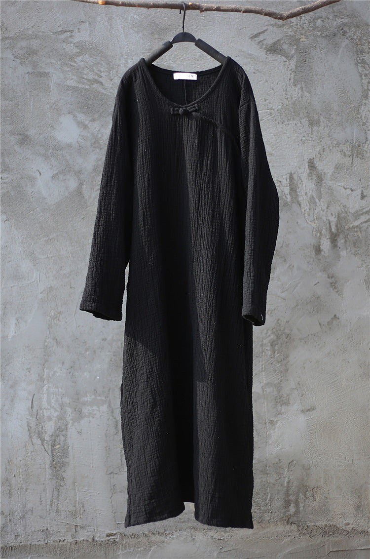 Ivyshape | Zen Cotton Linen Robe Dress with Artistic Retro Chinese Style