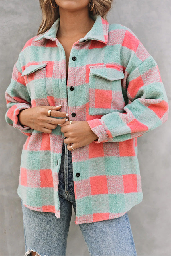 Ivyshape | Plaid Colorblock Casual Oversized Jacket