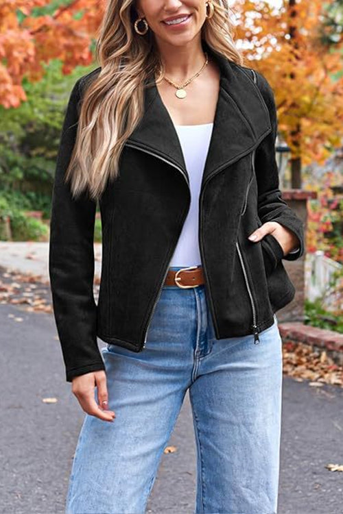 Ivyshape | Up Pocketed Faux Suede Moto Jacket