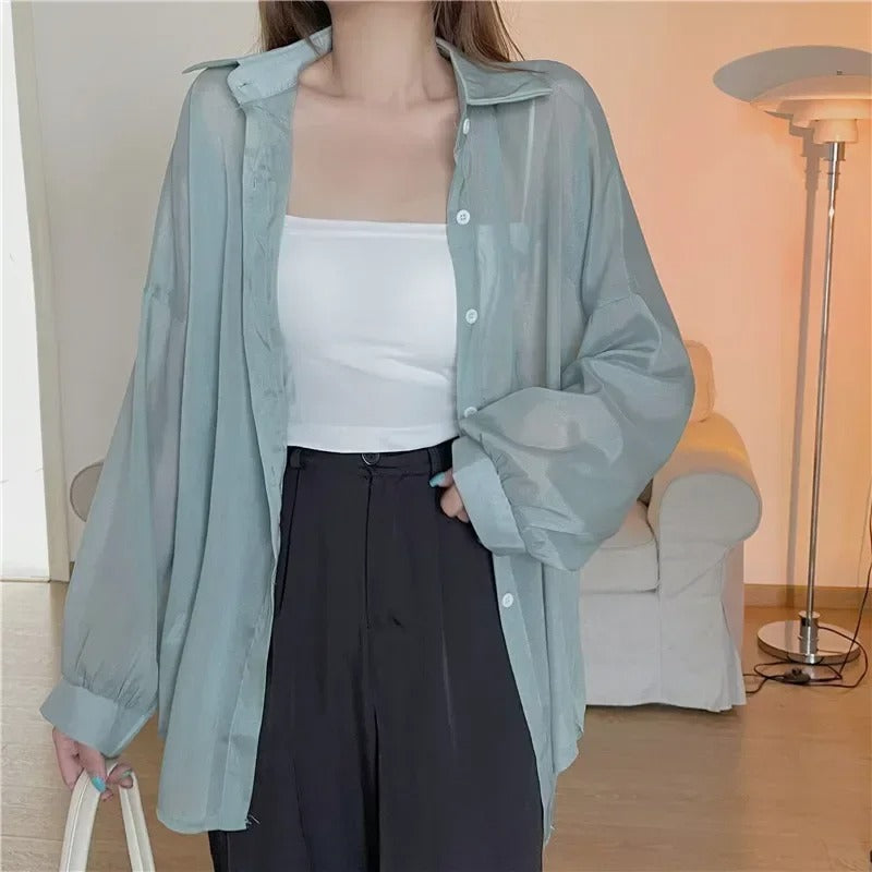 Chic Satin-Effect Button-Up Shirt for Women