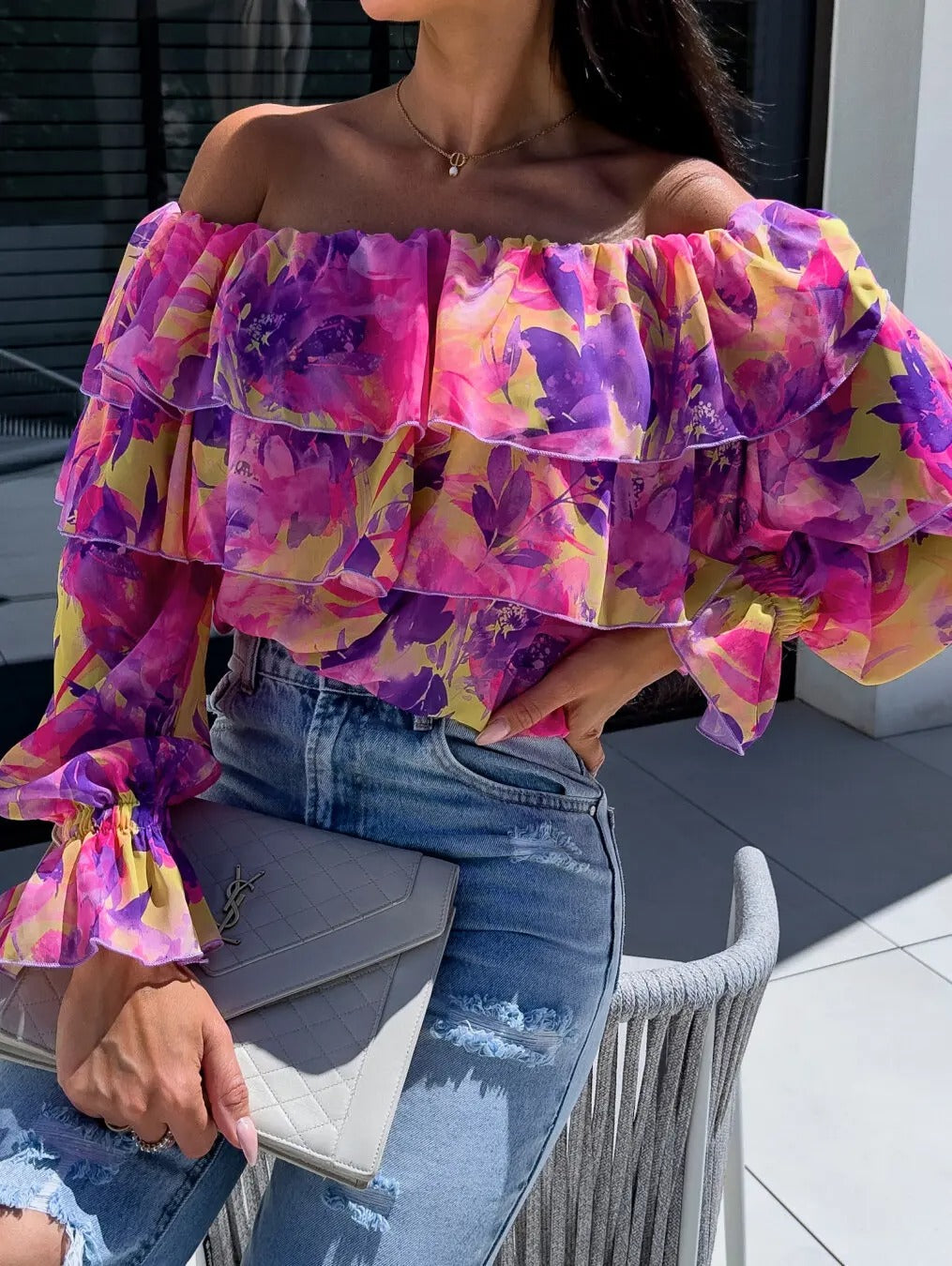 Chic Off-Shoulder Chiffon Blouse for Women