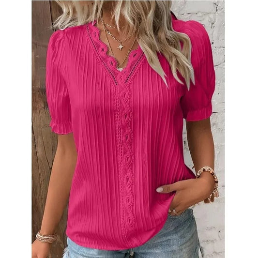 Casual V-Neck Lace Blouse for Women