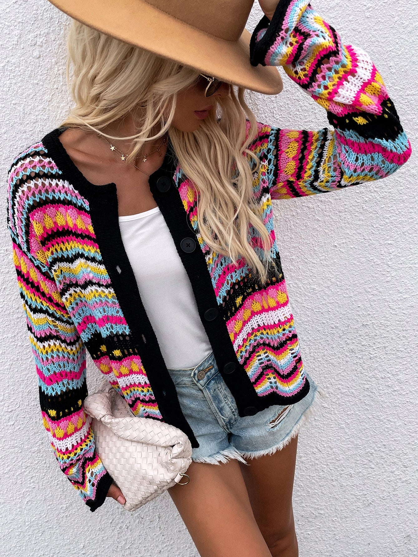 sweater women loose plus size rainbow knit sweater button cardigan