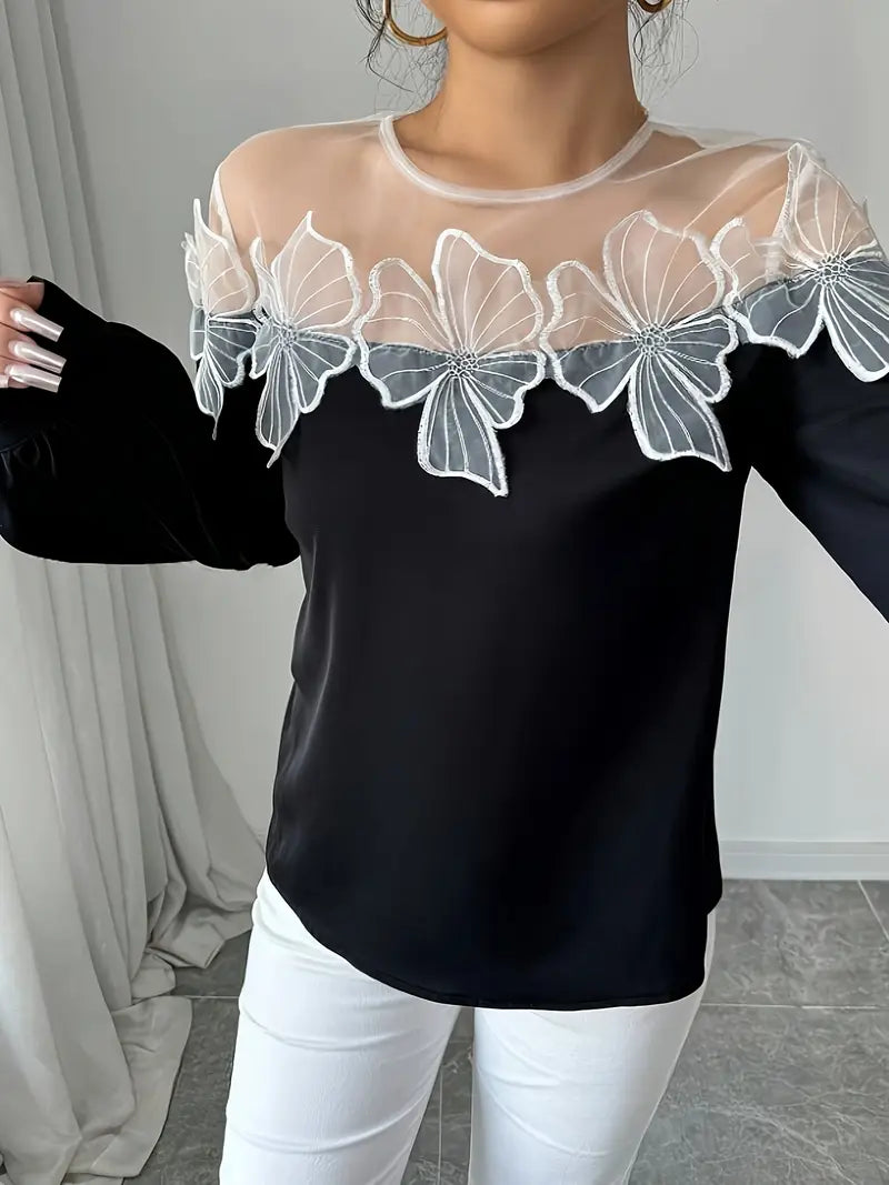 Ivyshape | Stylish Long Sleeve Blouse Made of Mesh Fabric