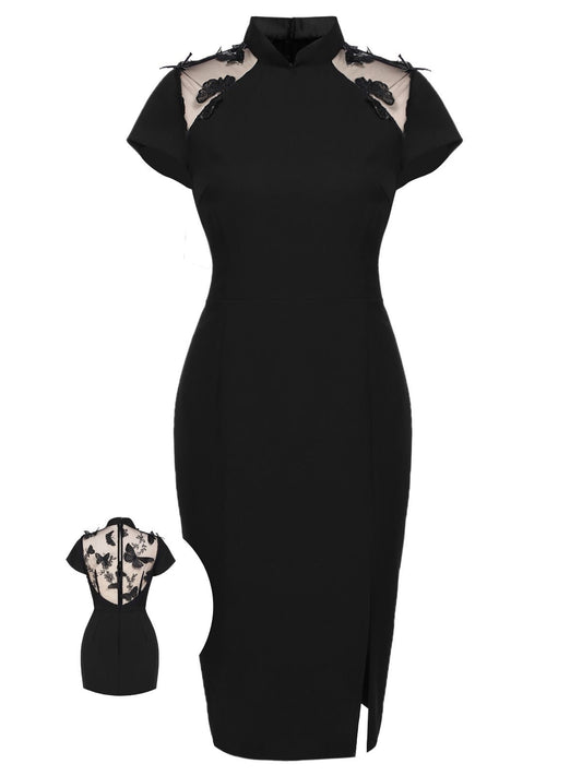 Black  Butterfly Backless Pencil Dress