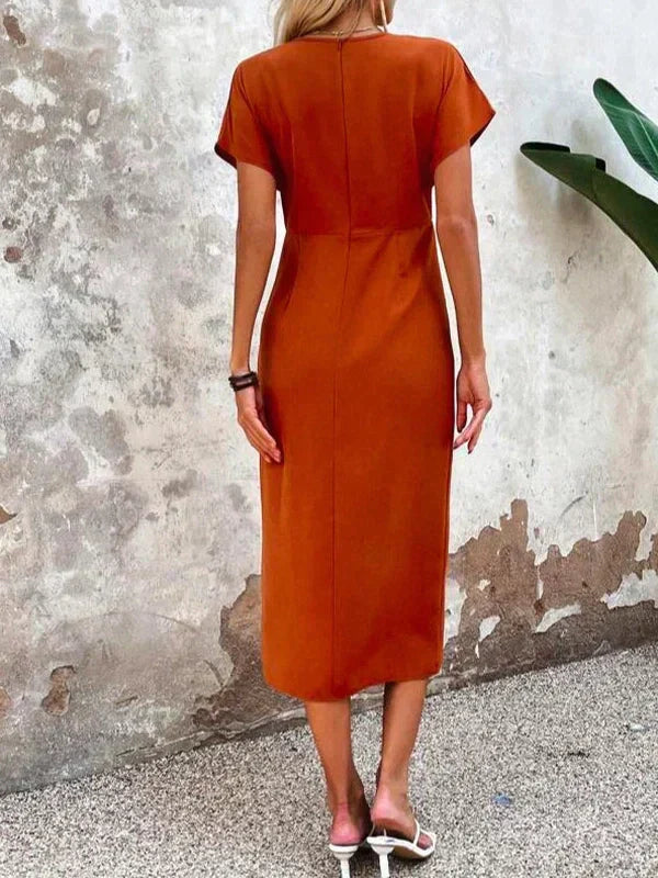 Ivyshape | Women's Elegant Split Midi Dress Orange