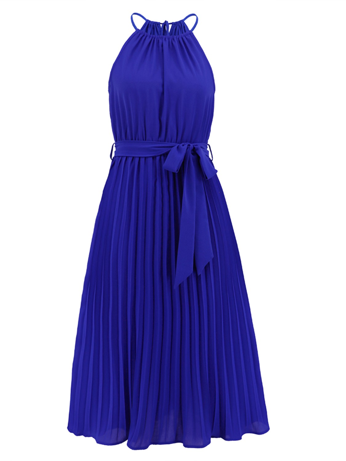 Ivyshape | Pleated Spaghetti Strap Tie Waist Midi Dress