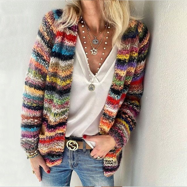 Ivyshape | Colourful Striped Cardigan