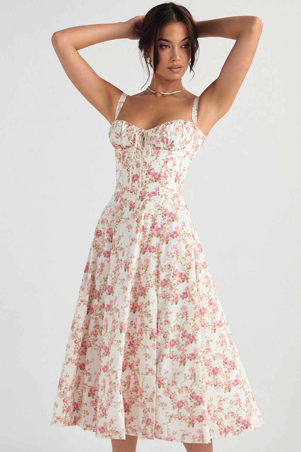 Fitted bustier dress with modern floral print
