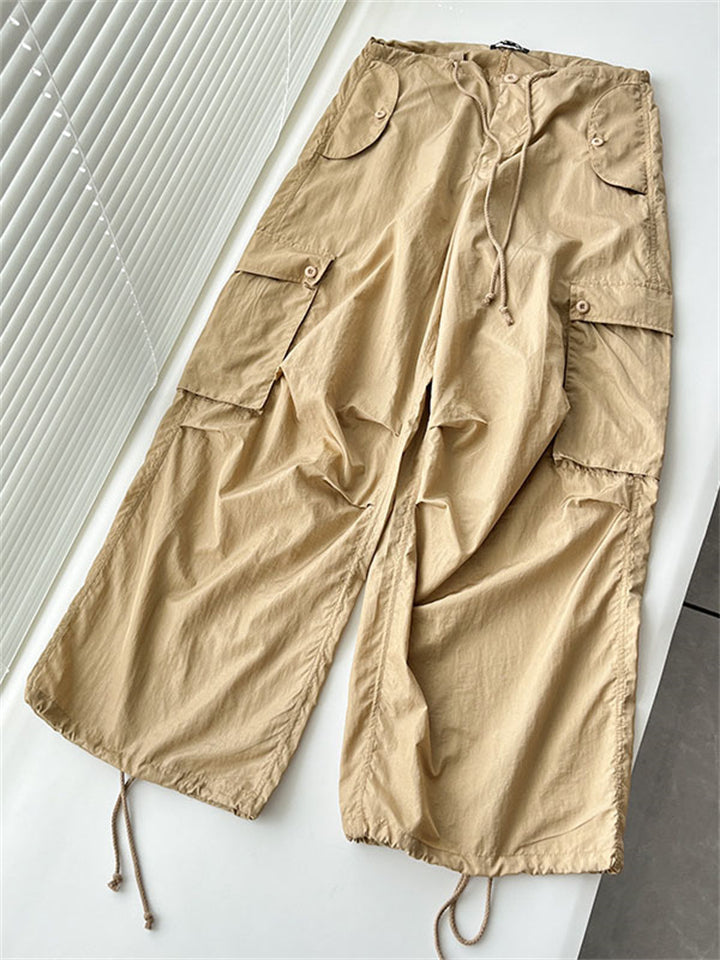 Summer High Waist Drawstring Baggy Cargo Pants for Women