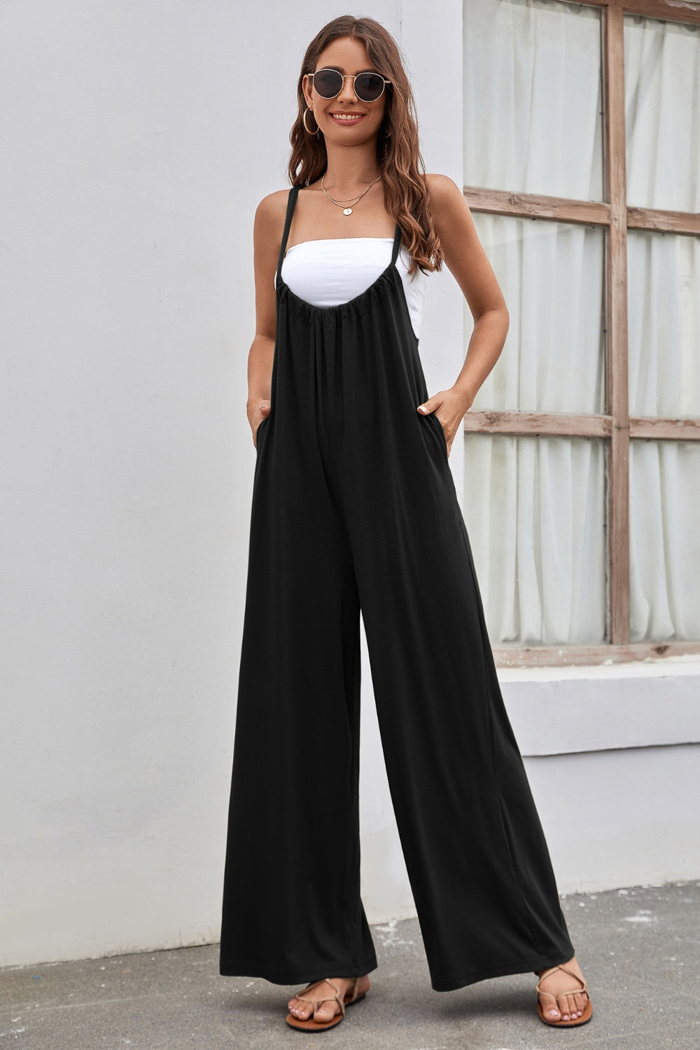 Ivyshape | Tied Spaghetti Strap Wide Leg Jumpsuit