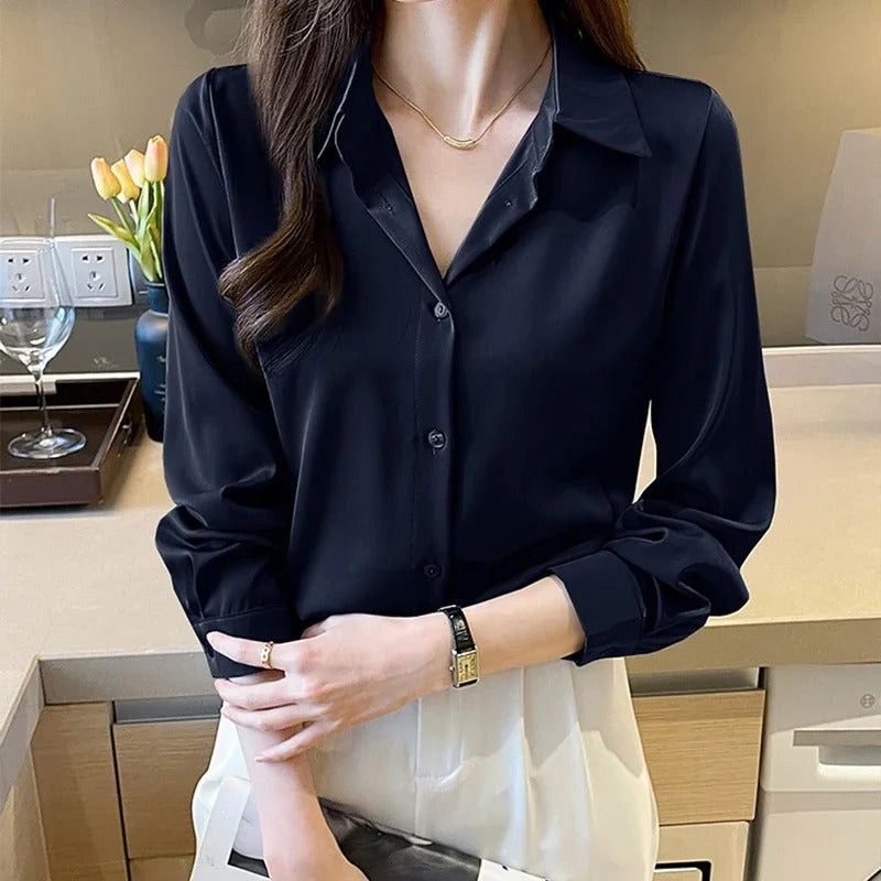 Elegant Long-Sleeve Satin Blouse for Women