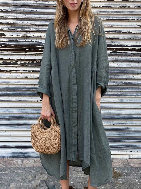 Ivyshape | Women's Casual Long-Sleeved Shirt Dress