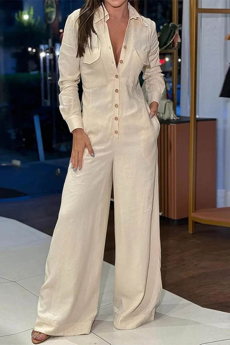 Ivyshape | Stylish Long Sleeve Wide-Leg Jumpsuit