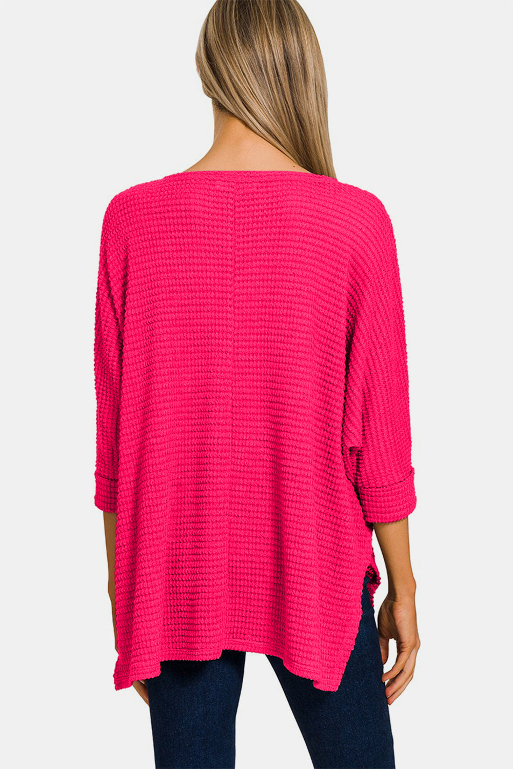 Ivyshape | Zenana V-Neck High-Low Jacquard Knit Top