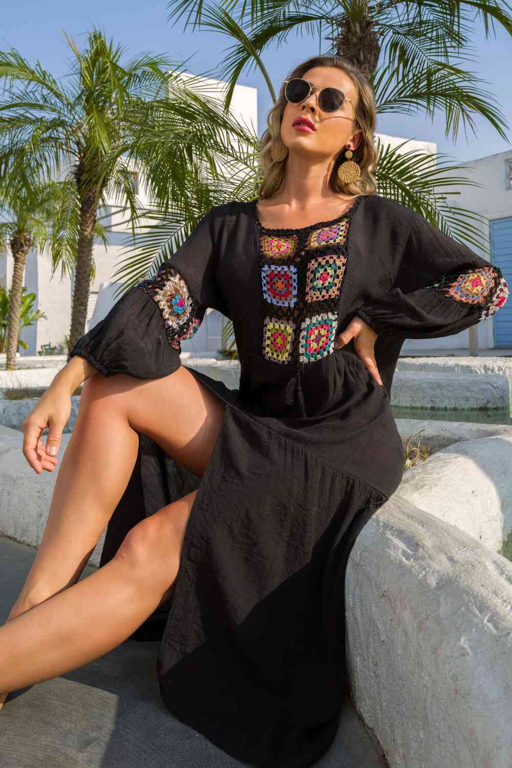 Bohemian Graphic Front Split Dress