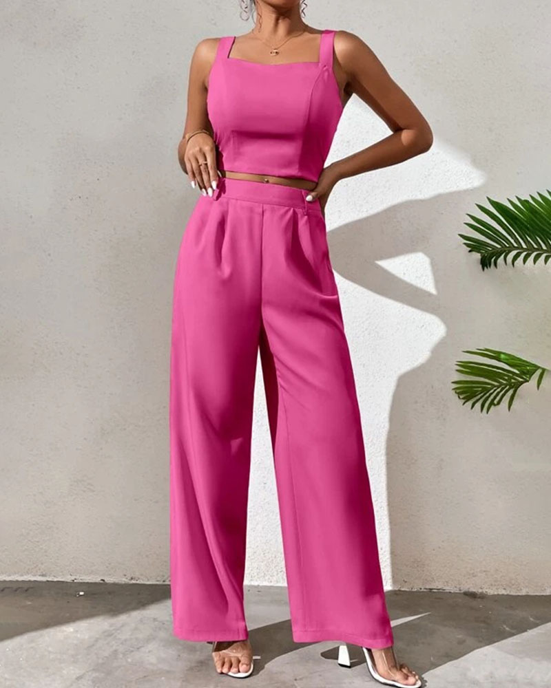 suspender top wide leg pants set