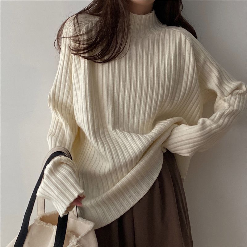 Ivyshape | Thick Mock Neck Sweater with Unique Design