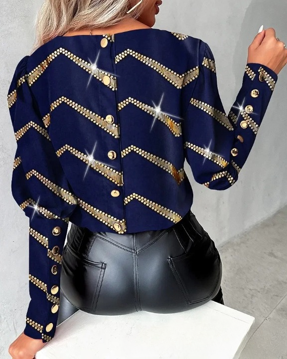 Fashionable Long-Sleeve Printed Top for Women