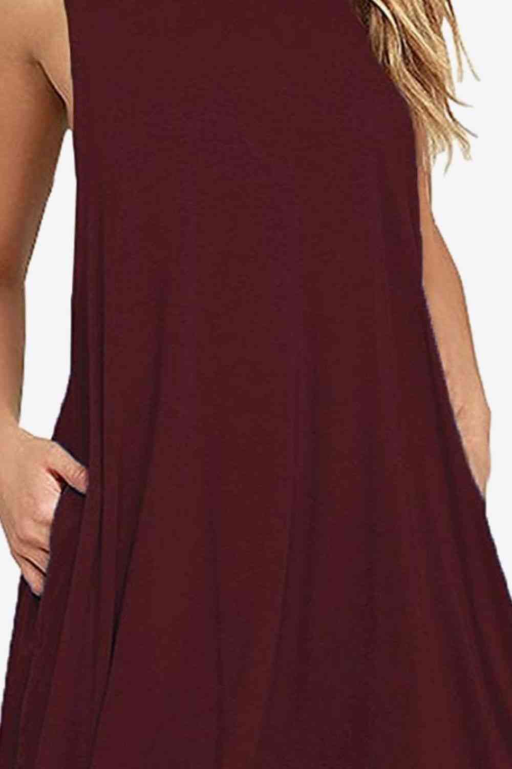 Full Size Round Neck Sleeveless Dress with Pockets