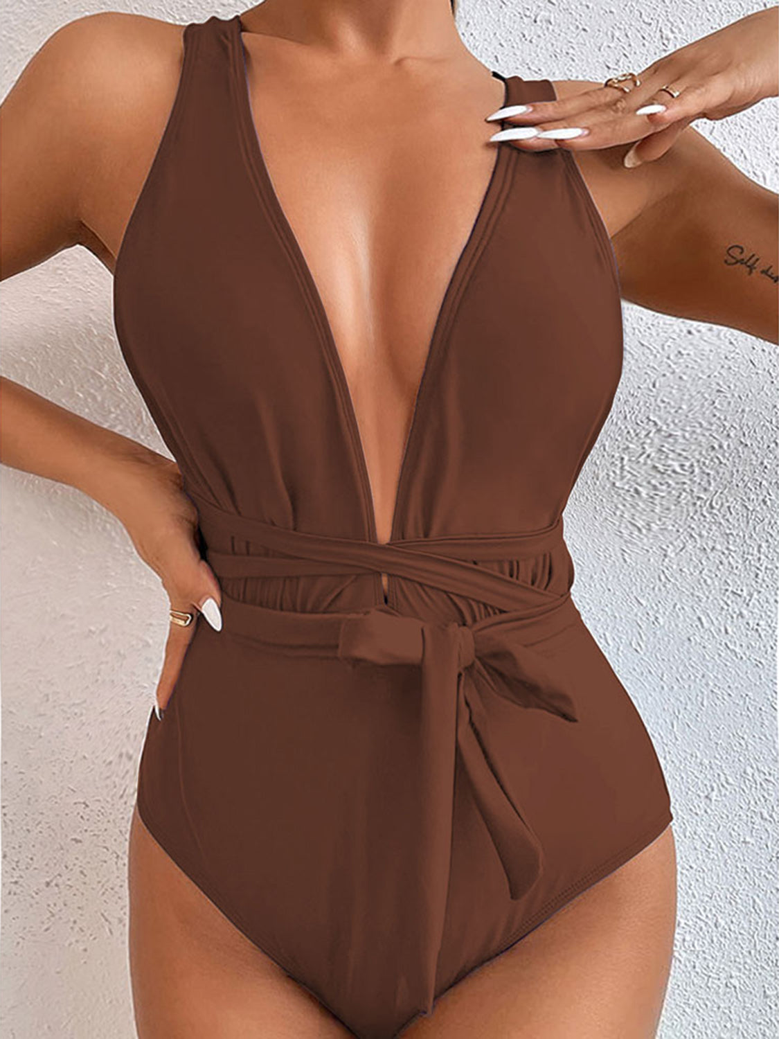 Ivyshape | Tied Crisscross Wide Strap One-Piece Swimwear