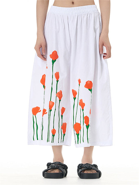 Floral Printed Loose Fit Casual Pants for Ladies