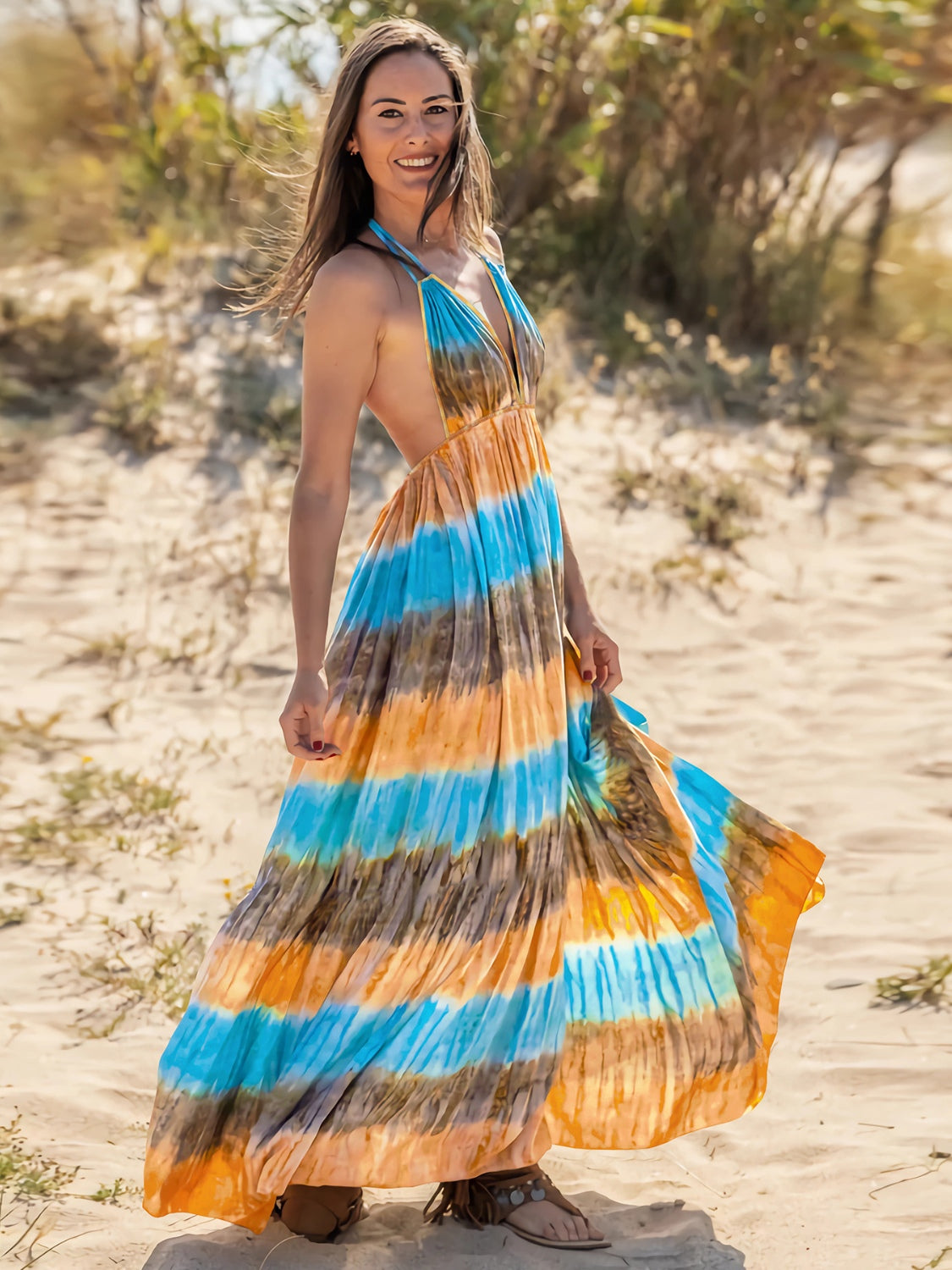 Ivyshape | Tie-Dye Halter Neck Sleeveless Dress