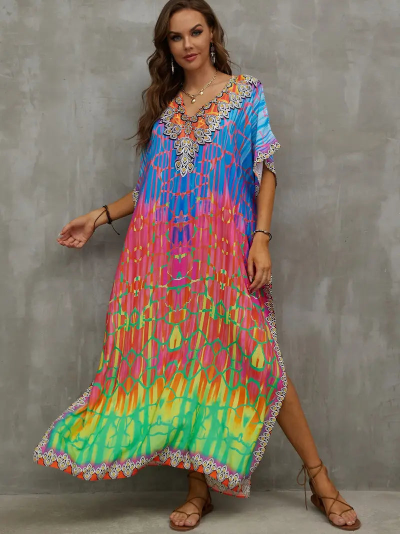 Summer Long Dress with V-Neck | Ideal for Everyday Wear