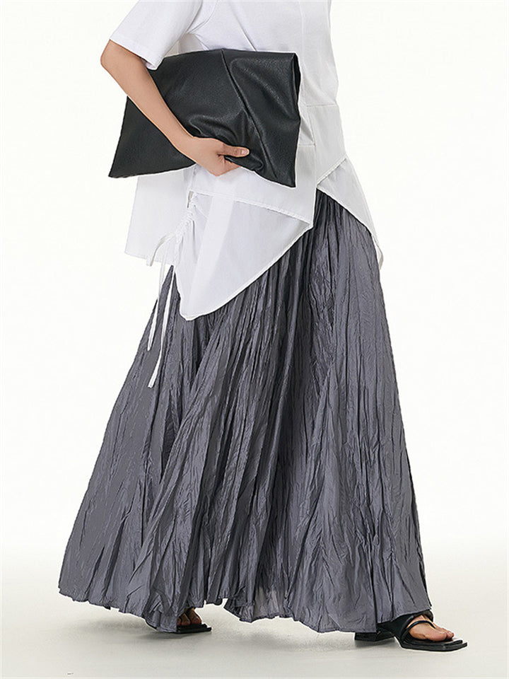 Solid Color Crinkled Maxi Skirts for Ladies