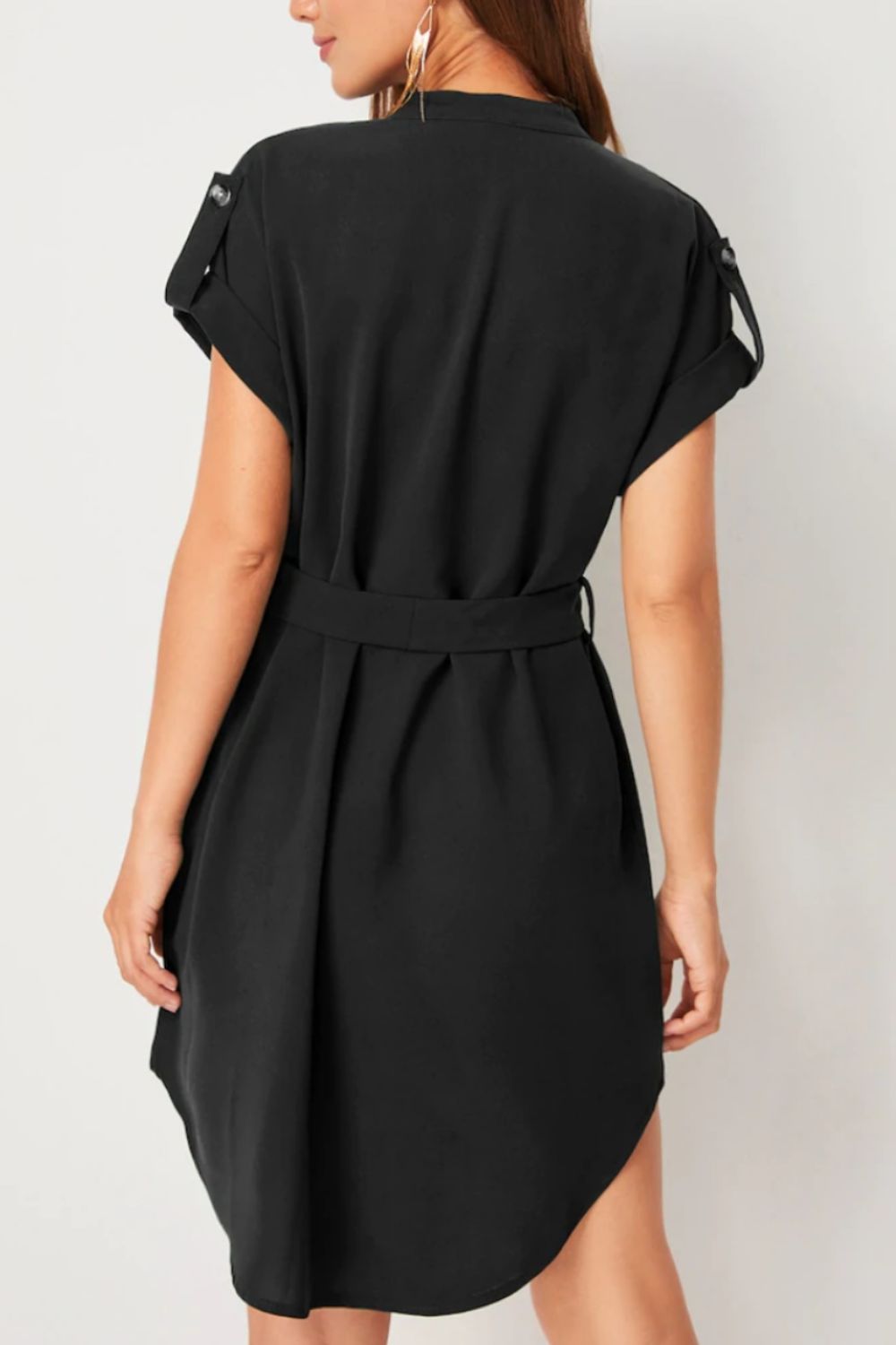 Ivyshape | Tied Notched Short Sleeve Dress