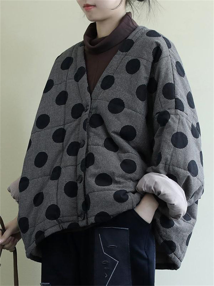 Women's Thickened V-neck Polka Dot Quilted Coats