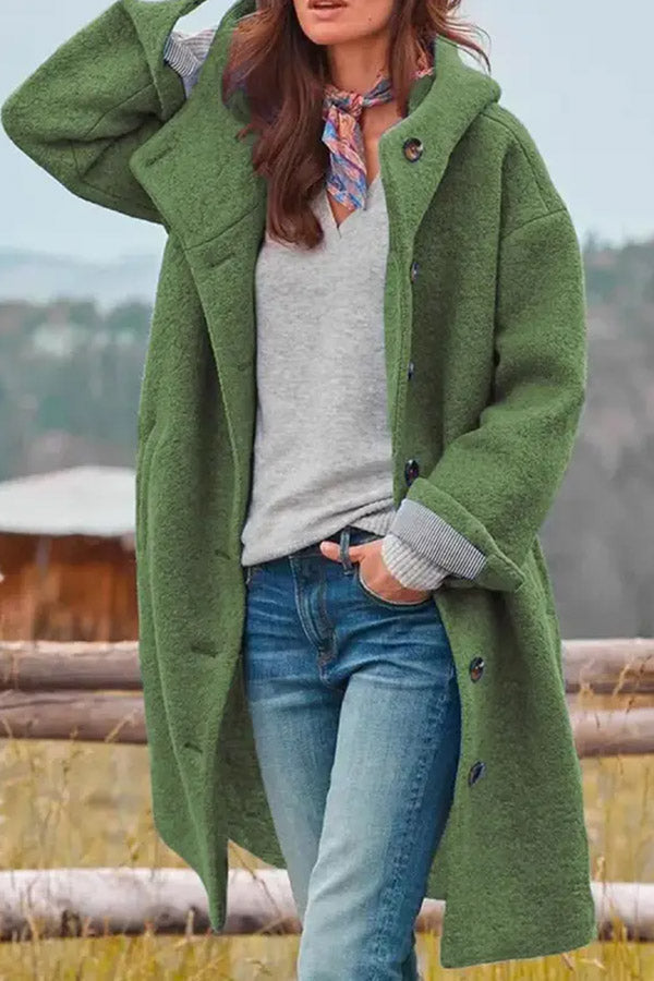 Ivyshape | Loose Solid Color Hooded Single-Breasted Woolen Coat