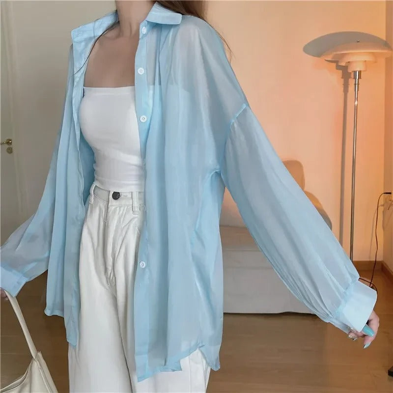 Chic Satin-Effect Button-Up Shirt for Women