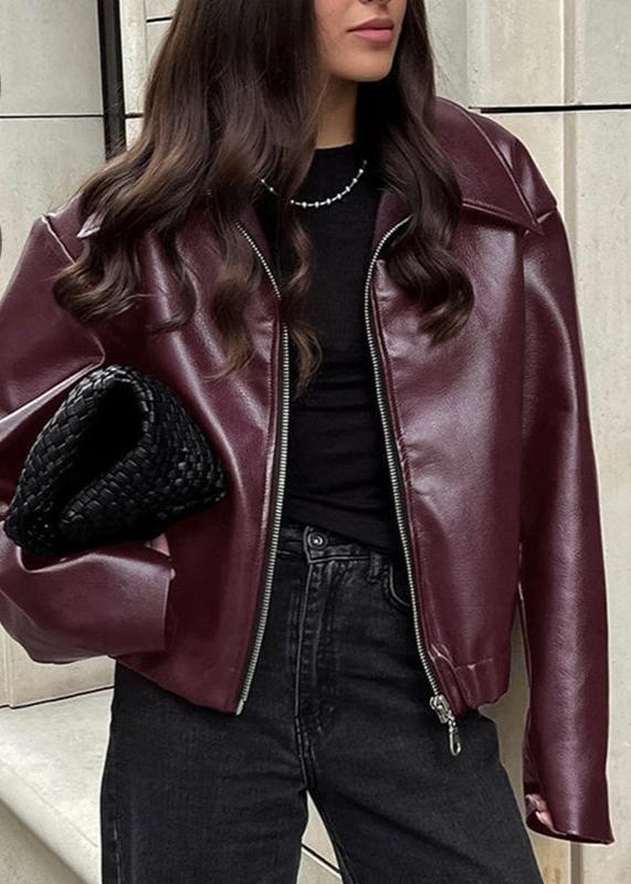 Ivyshape | Faux Leather Zip-Up Jacket Effortless Edge