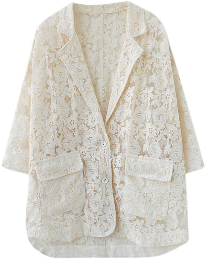 Women's Elegant Floral Lace Hollow Out Lapel Blazer