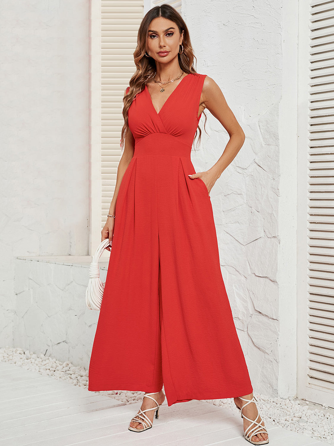 Ivyshape | Surplice Wide Strap Jumpsuit with Pockets