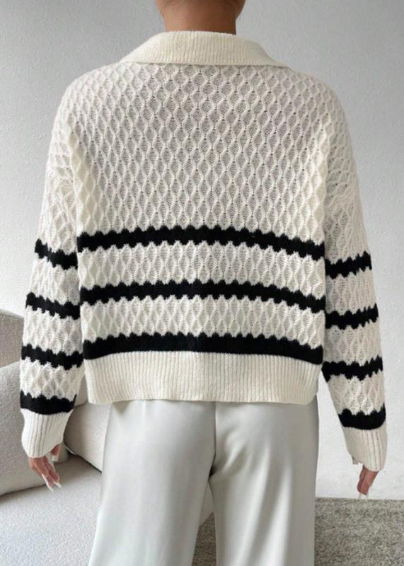 Ivyshape | Textured Collar Elegant Pullover Striped Knitwear