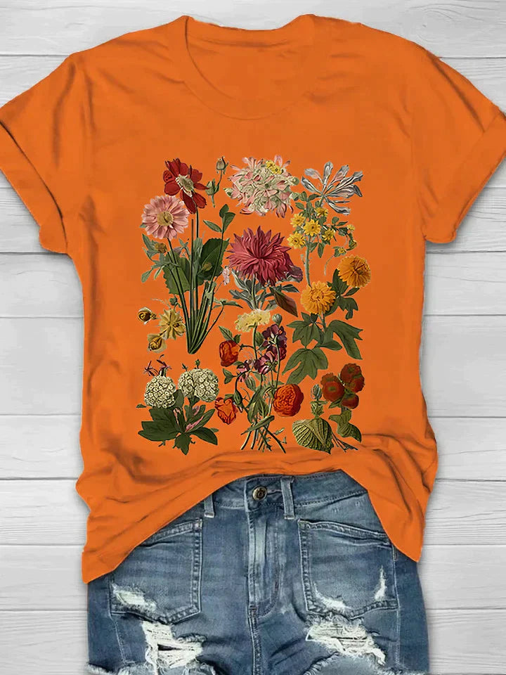 Ivyshape | Women's T-Shirt with Vintage Flower Print