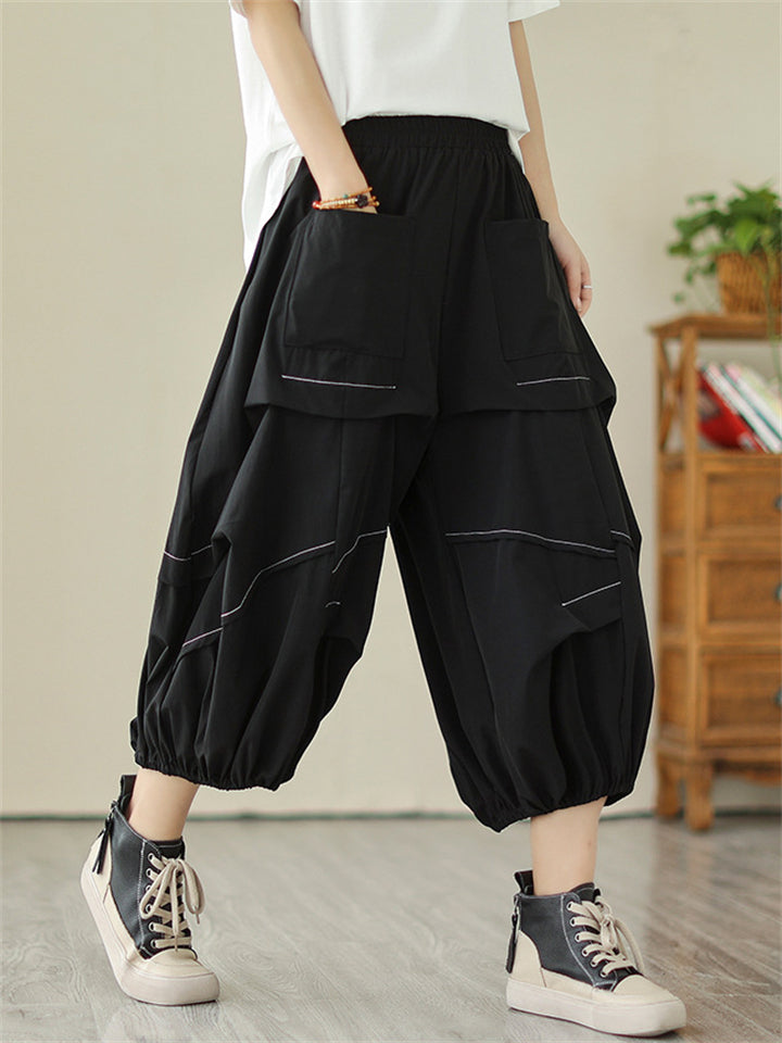 Summer Extra Loose Pleated Cropped Lantern Pants for Women