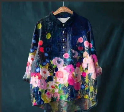 Vibrant Floral Print Blouse for Women (2XL)