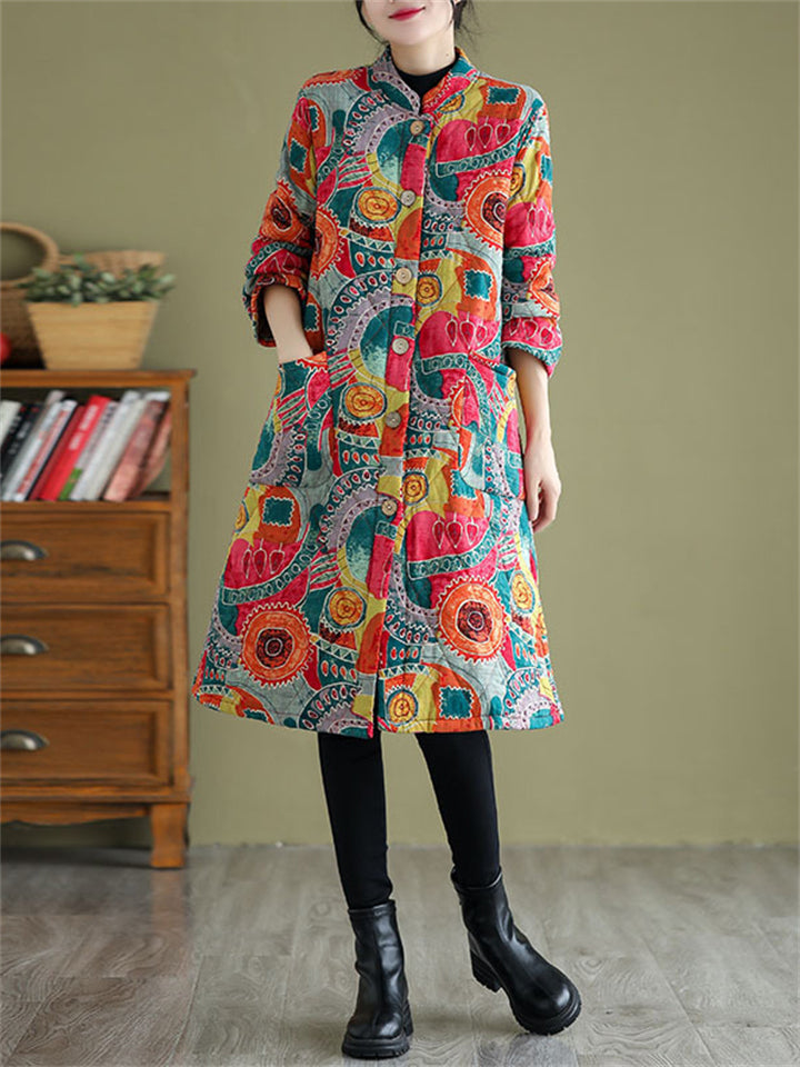 Cute Abstract Print Super Warm Plush Lining Coat