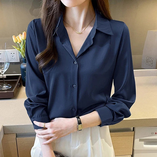 Elegant Long-Sleeve Satin Blouse for Women