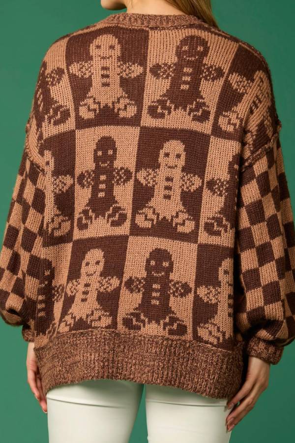 Ivyshape | Gingerbread Man Round Neck Long Sleeve Loose Knit Sweater