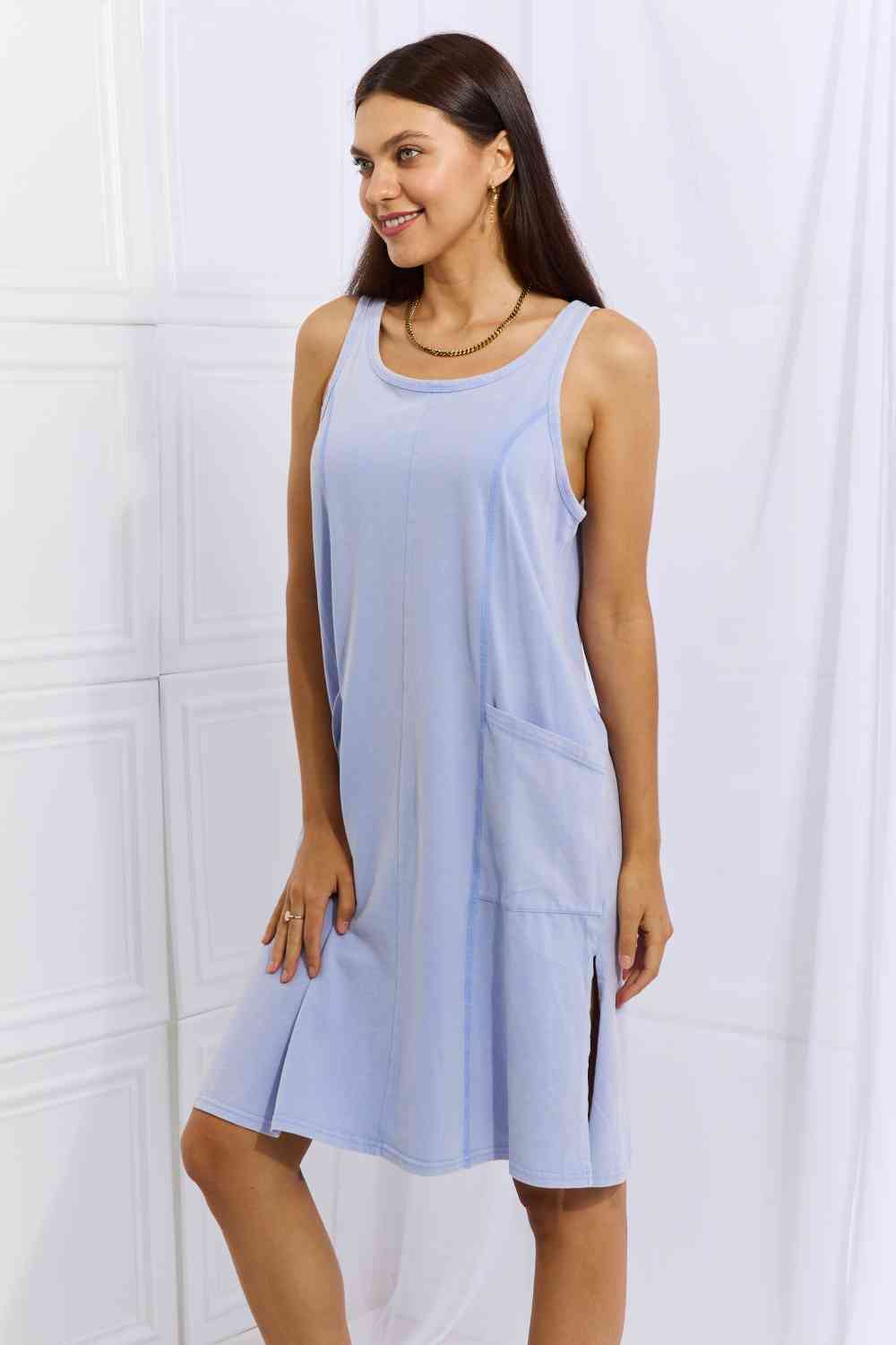 HEYSON Look Good, Feel Good Full Size Washed Sleeveless Casual Dress in Periwinkle