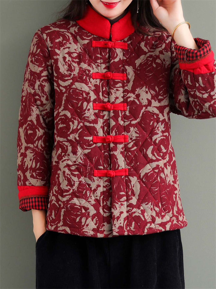 Women's Bright Ethnic Print Winter Cotton Coats