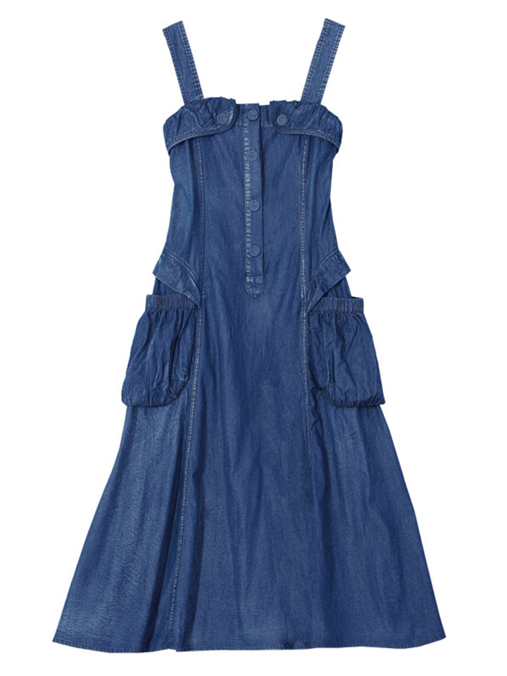 Stylish Blue Denim A-Line Dungaree Dress